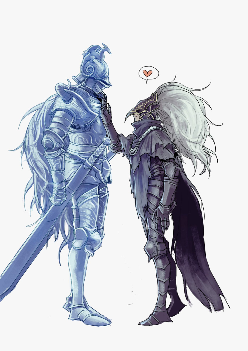 2boys, armor, banished_knight_oleg, cape, closed_mouth, elden_ring, full_armor, gauntlets