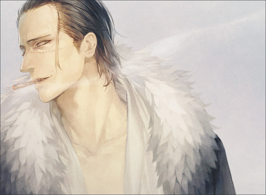 1boy, brown_hair, cigar, male, one_piece, scar, sir_crocodile, smoking, solo, yoko_(babyrain322)