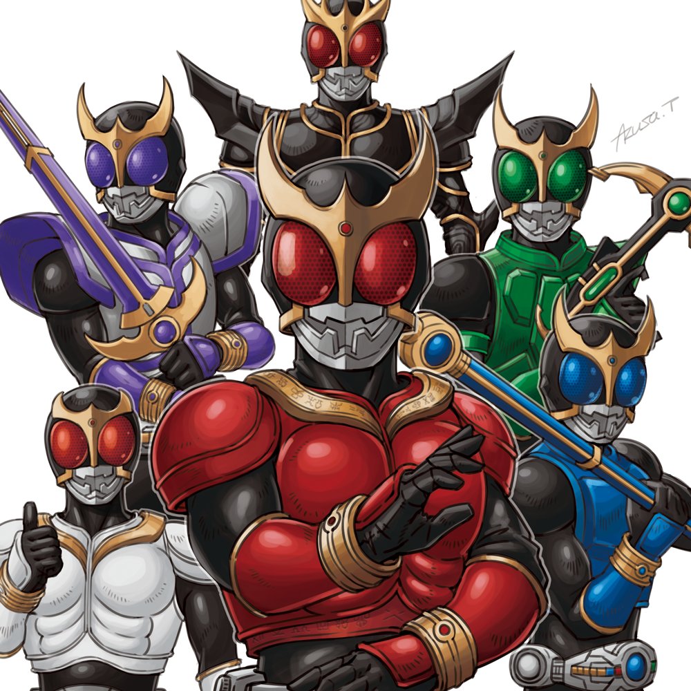 1boy, anniversary, arcle_(kuuga), armor, azusa_tanaka, beetle, belt, blue_eyes