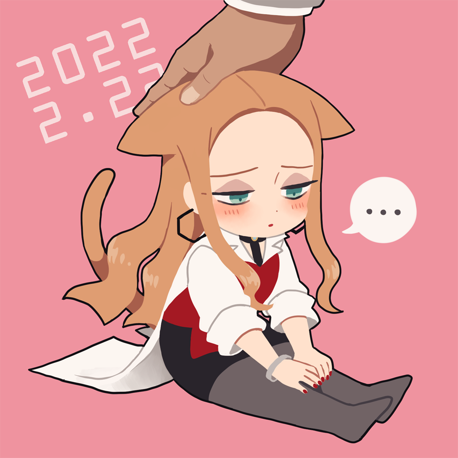 ..., 1boy, 1girl, animal_ears, black_choker, black_skirt, blonde_hair, blouse