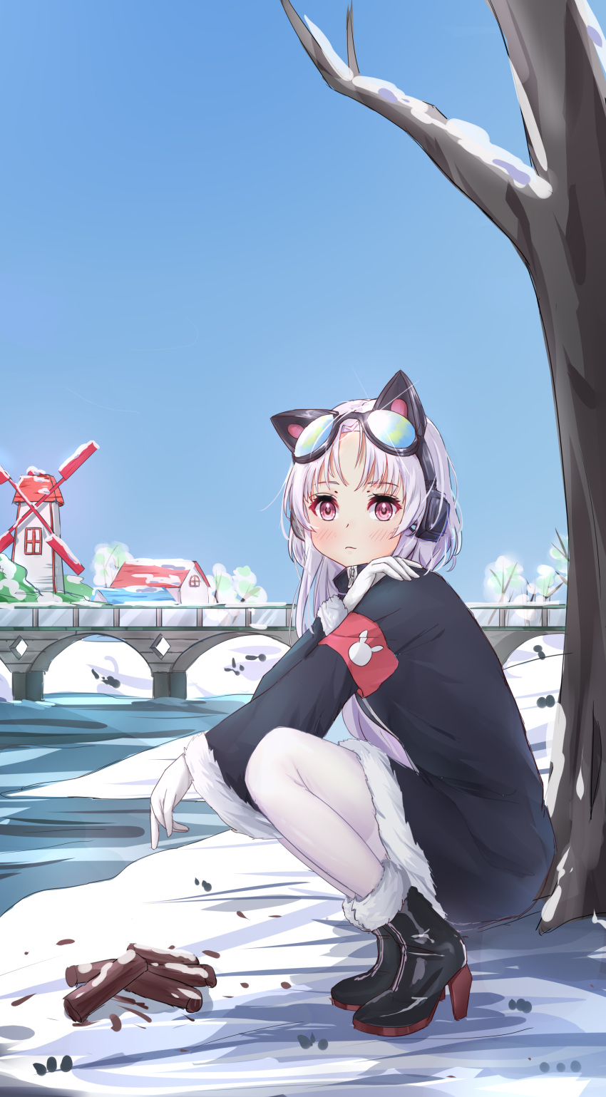 1girl, absurdres, armband, azur_lane, blush, bridge, cat_ear_headphones, chang_chun_(azur_lane)