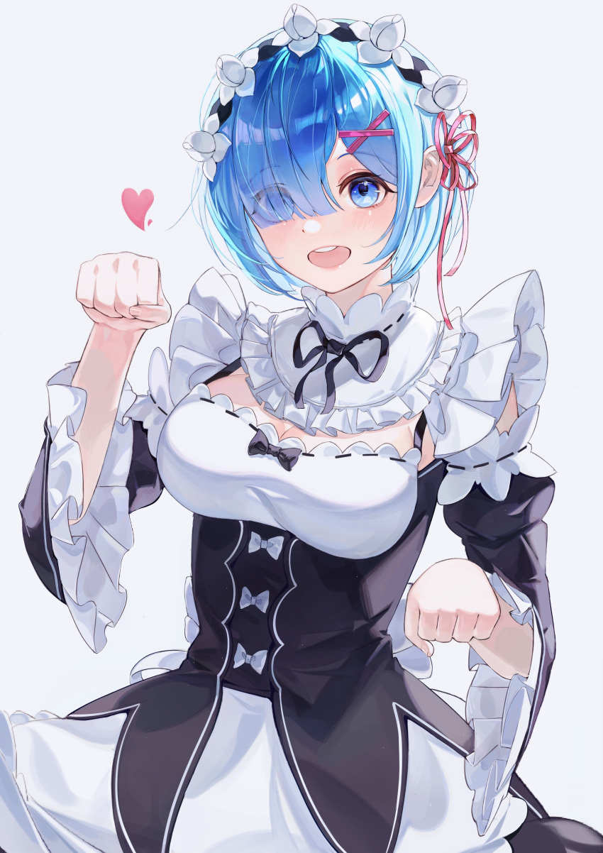 1girl, :d, absurdres, bangs, black_ribbon, blue_eyes, blue_hair, bow