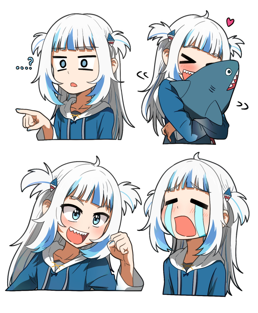 >_<, >o<, ..., 1girl, :d, ?, bangs, blue_eyes
