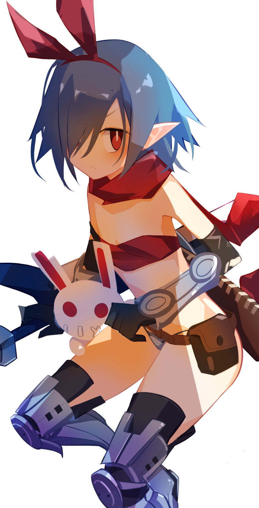 1girl, absurdres, armor, bikini_armor, blue_hair, bra, choker, disgaea
