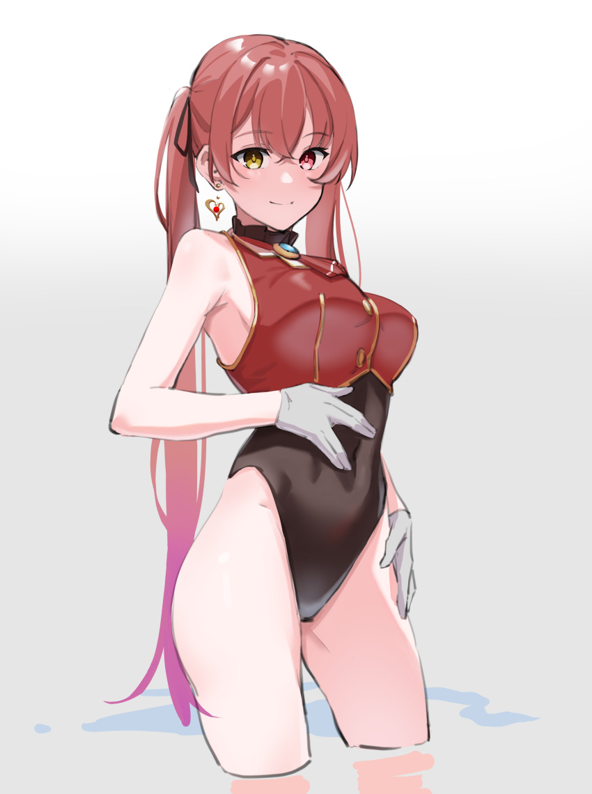 1girl, absurdres, alternate_hair_length, alternate_hairstyle, armpits, ascot, bare_shoulders, breasts