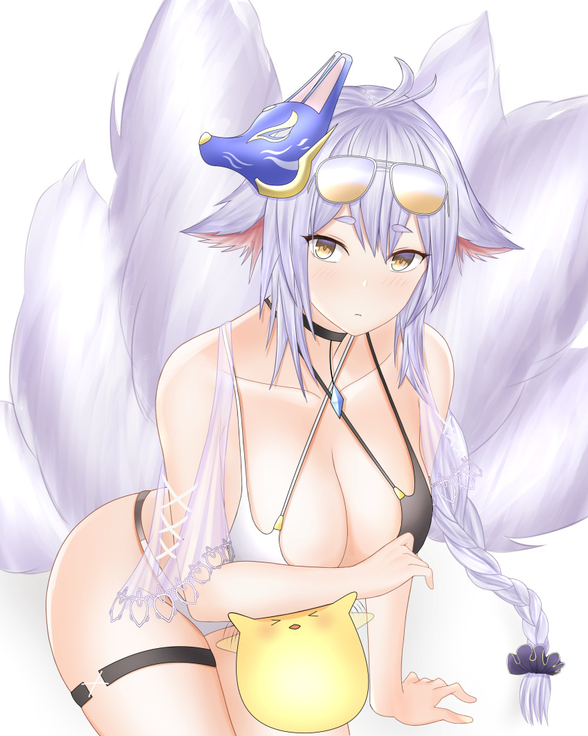 >_<, 1girl, absurdres, animal_ear_fluff, animal_ears, aviator_sunglasses, azur_lane, bikini