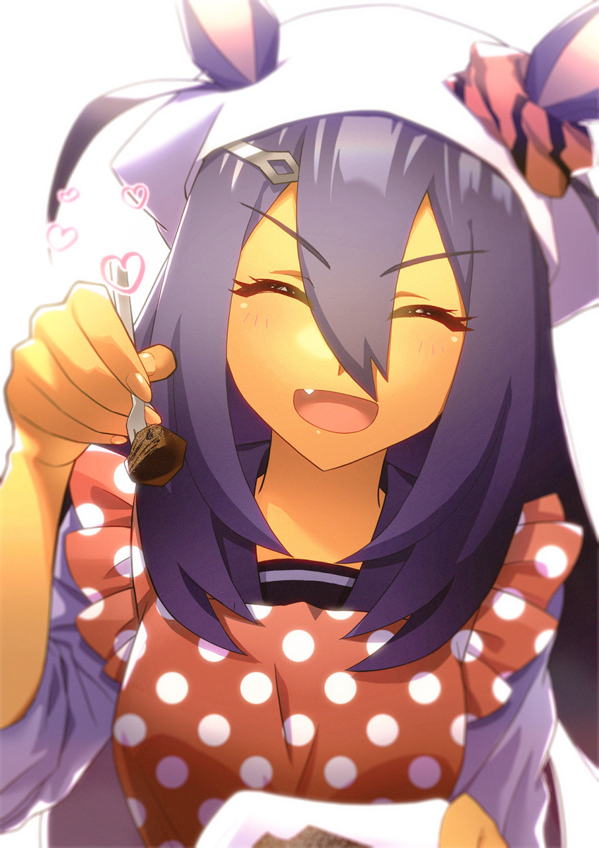 1girl, animal_ears, apron, blurry, circulatormai, closed_eyes, dark-skinned_female, dark_skin