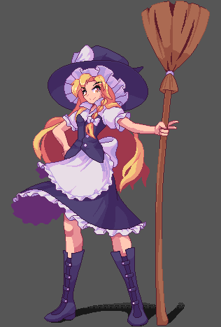 1girl, apron, bangs, black_background, black_footwear, black_headwear, blonde_hair, boots