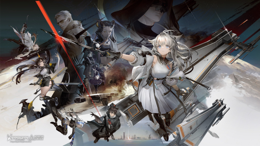 4boys, 6+girls, animal_ears, arknights, arknights:_endfield, beard, black_footwear, black_gloves