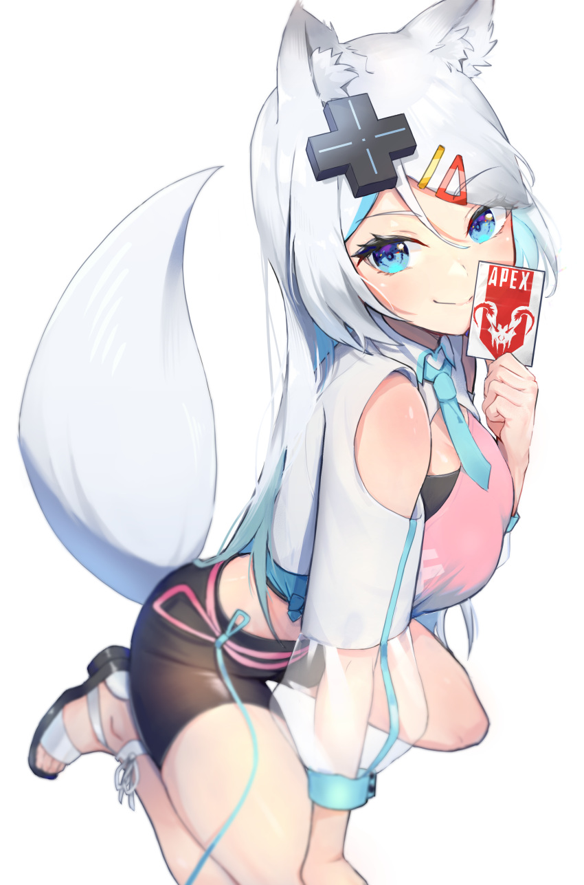 1girl, absurdres, animal_ears, ankle_strap, apex_legends, bangs, bare_legs, black_shorts