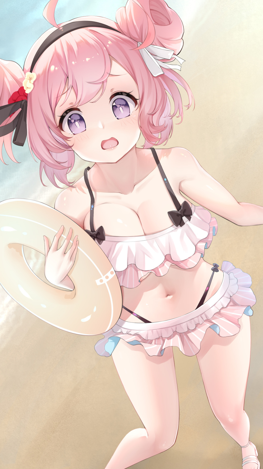 1girl, absurdres, ahoge, azur_lane, beach, bikini_skirt, black_hairband, blush