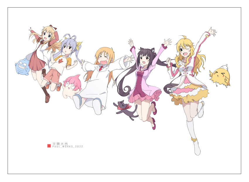 >_<, 5girls, absurdres, ahoge, animal_ears, antenna_hair, blonde_hair, blue_eyes
