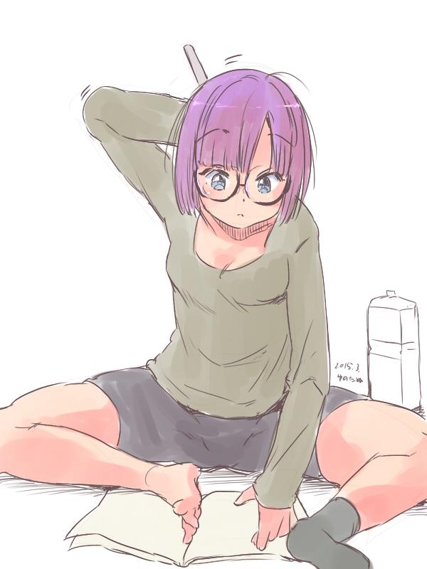 1girl, barefoot, bike_shorts, blue_eyes, book, bottle, breasts, chrono_trigger