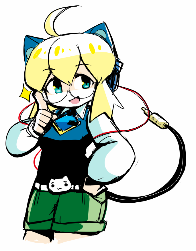 1girl, ahoge, bangs, belt, belt_buckle, blonde_hair, blue_headwear, blue_sweater