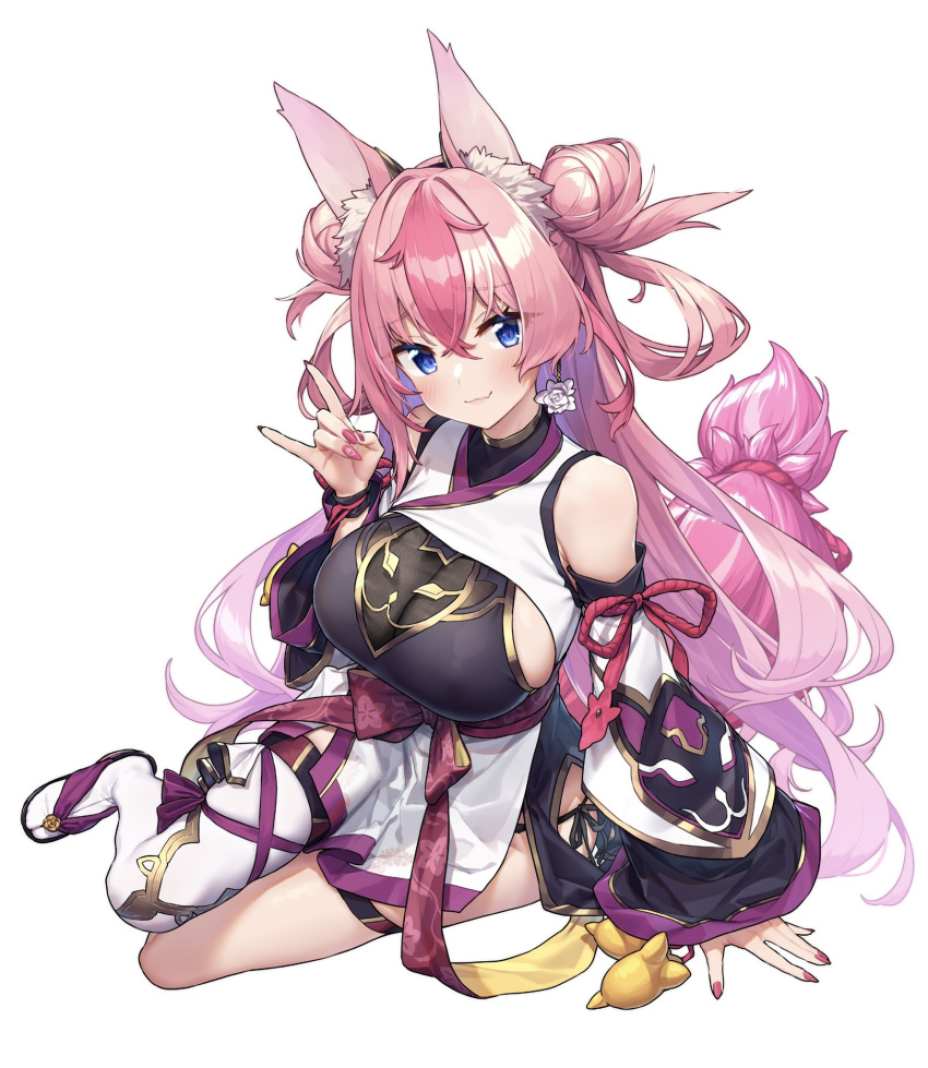 1girl, animal_ear_fluff, animal_ears, baffu, black_panties, blue_eyes, breasts, detached_sleeves