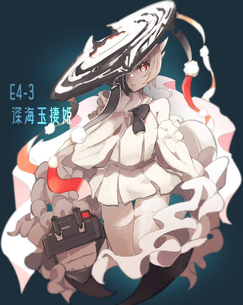 1girl, absurdres, abyssal_jade_princess, abyssal_ship, bangs, black_bow, black_bowtie, black_headwear