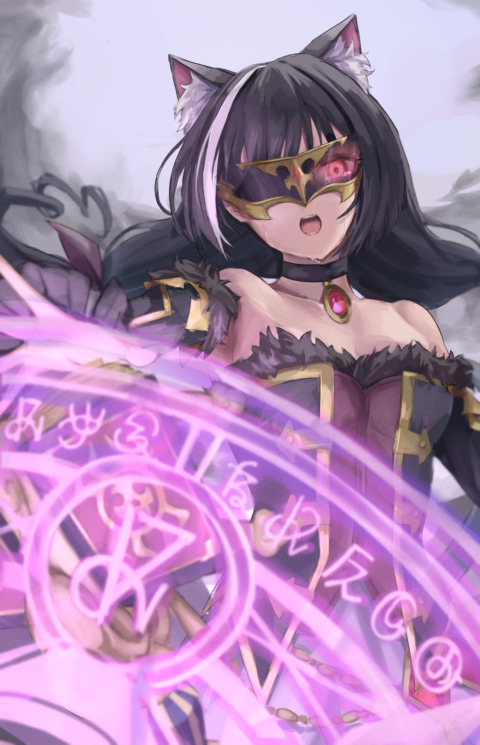 1girl, animal_ear_fluff, animal_ears, bangs, black_choker, black_dress, black_hair, book