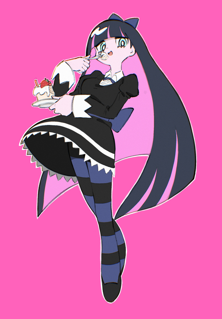 1girl, :d, absurdres, aqua_eyes, bangs, black_dress, black_hair, blue_bow