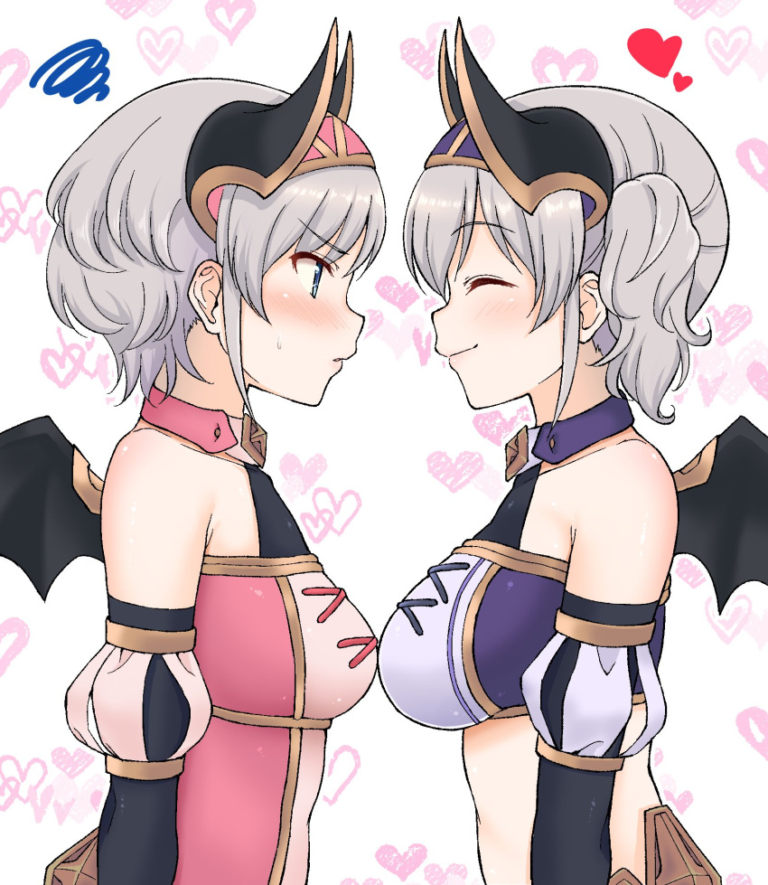 akari_(princess_connect!), annoyed, bangs, bare_shoulders, blue_eyes, blush, breast_envy, breasts