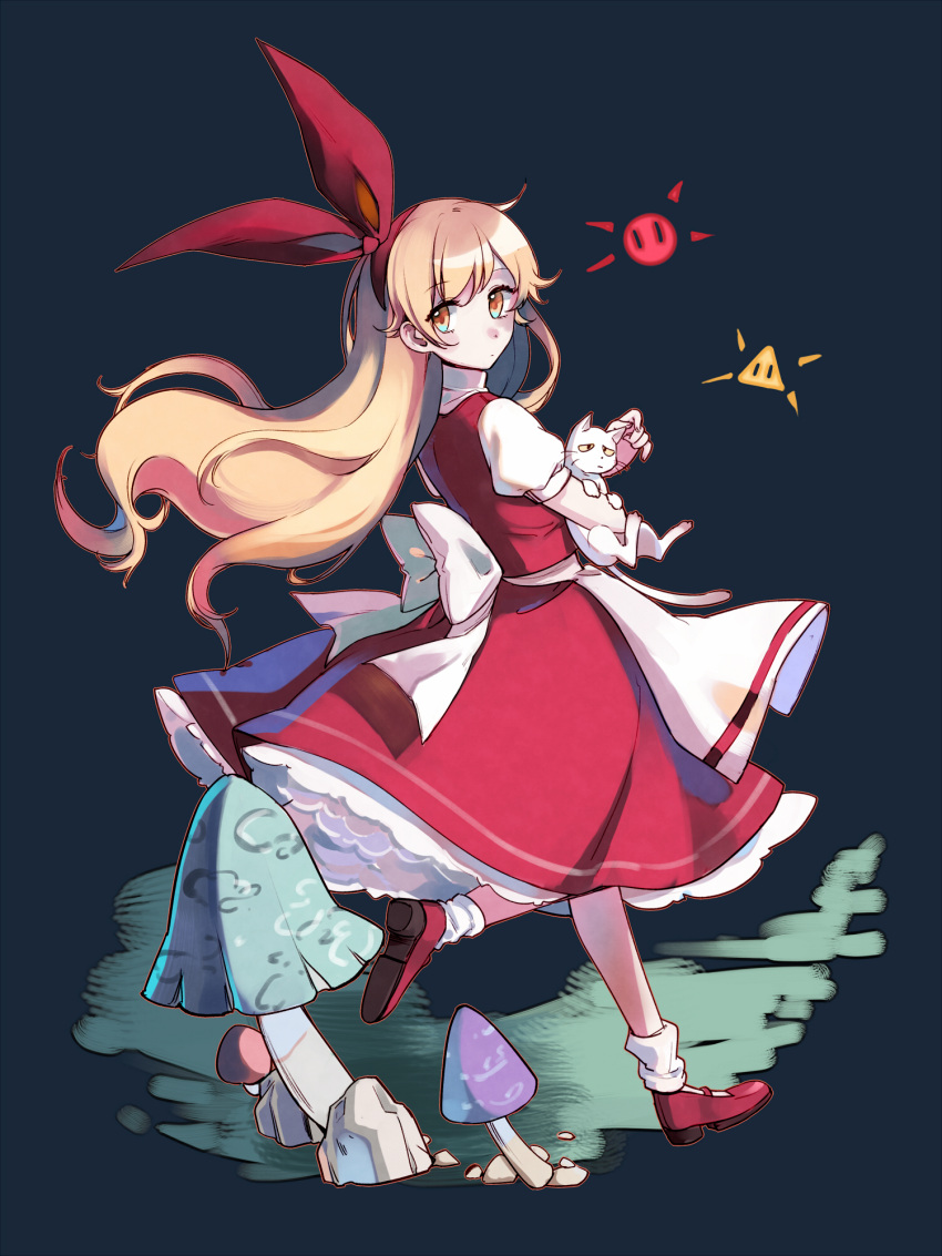 1boy, 1girl, animal, apron, back_bow, bangs, blonde_hair, bow