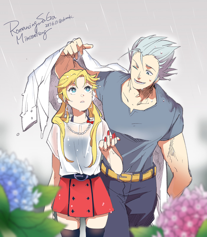 1boy, 1girl, belt, blonde_hair, blue_eyes, breasts, chimaki_(impressiveanarchy), copyright_name