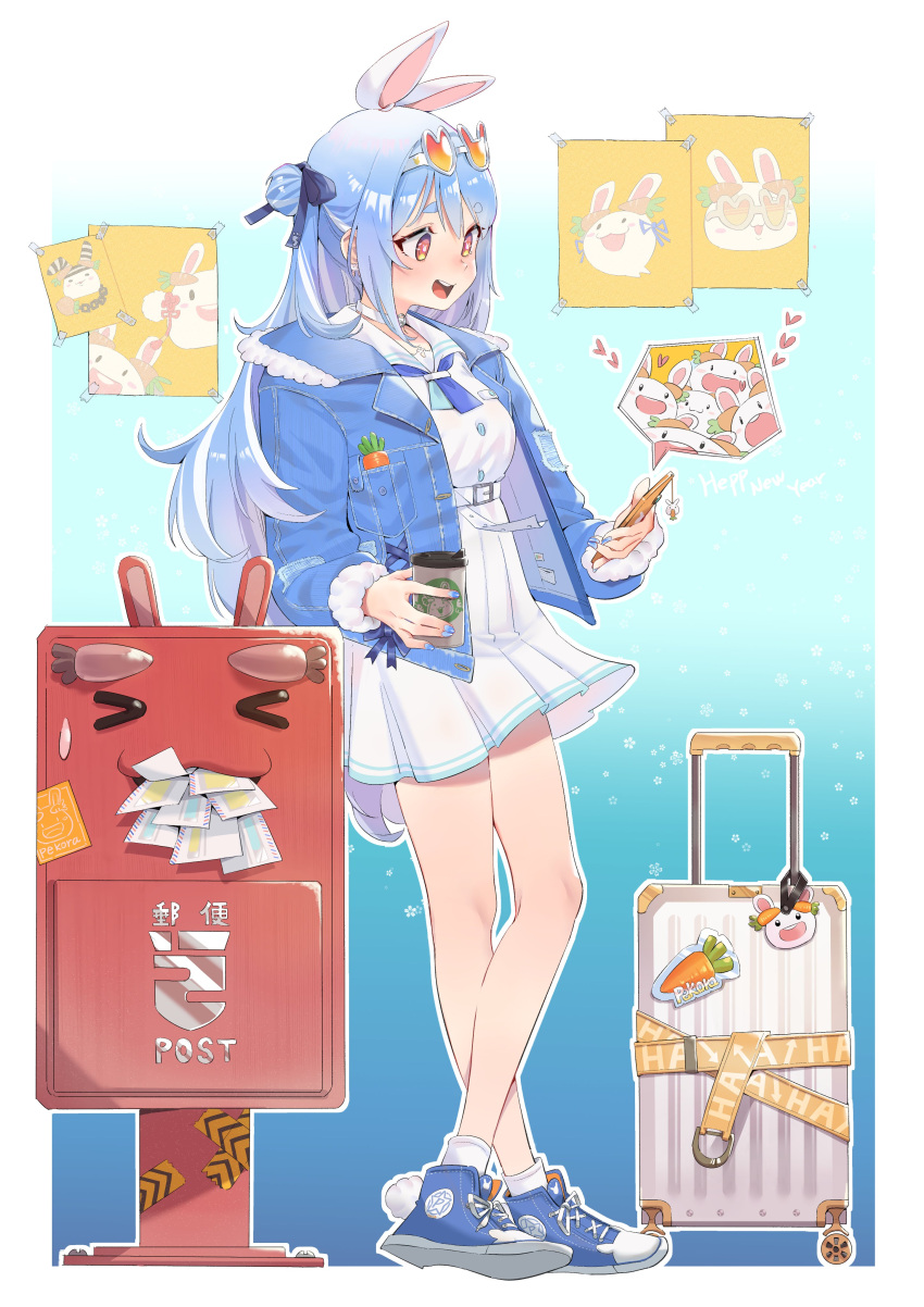 1girl, absurdres, animal_ears, bangs, bare_legs, belt, blue_jacket, blue_nails