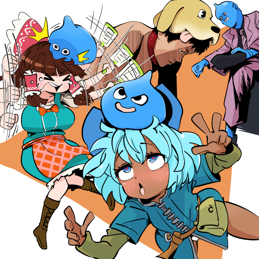 >_<, 2boys, 2girls, afterimage, ahegao, alternate_costume, annyui_(cookie), apron