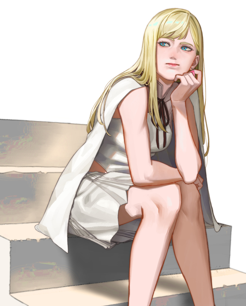 1girl, absurdres, blonde_hair, blue_eyes, capelet, dress, gigi_andalusia, gundam