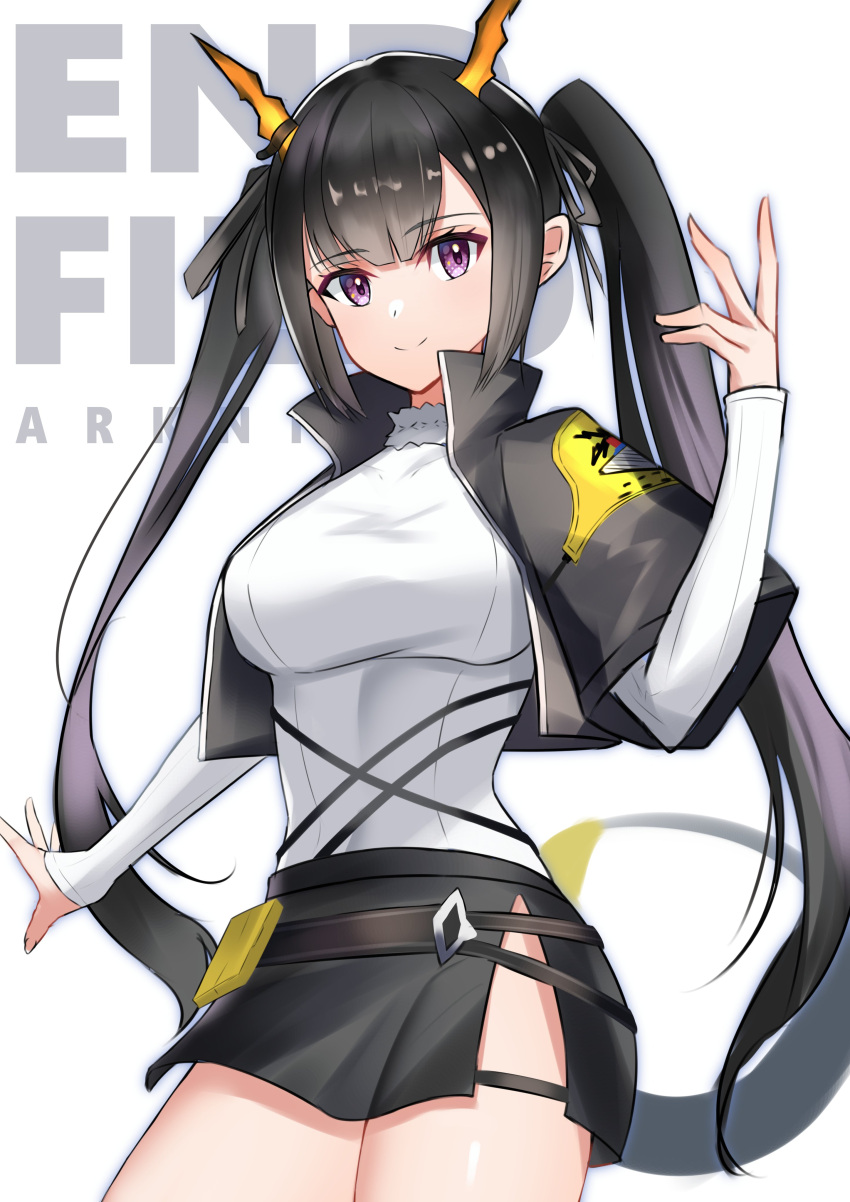 1girl, absurdres, arknights, arknights:_endfield, background_text, bangs, belt, black_jacket