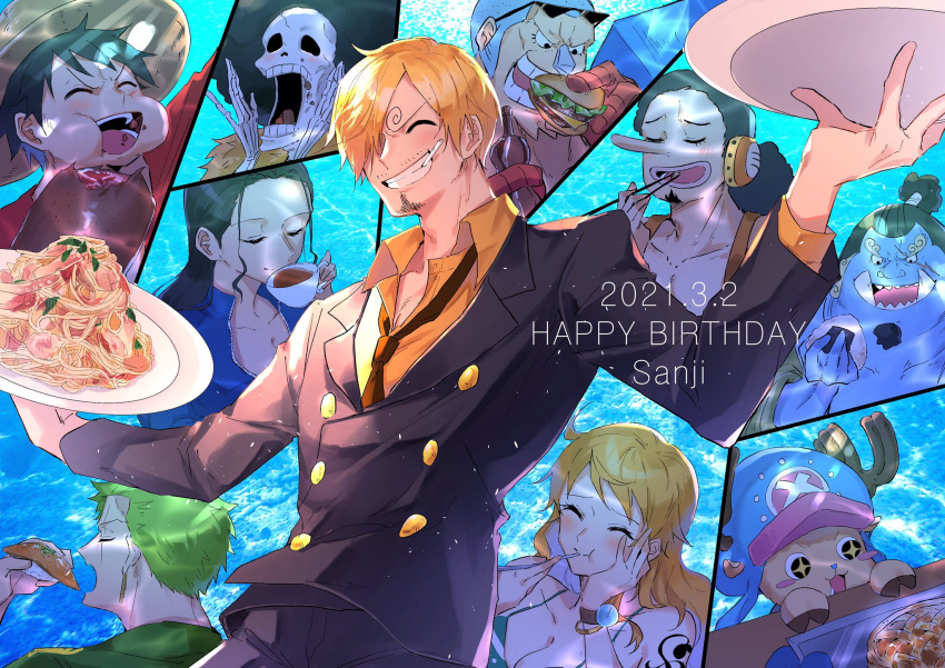 +_+, ^_^, bangs, black_jacket, black_pants, blazer, blonde_hair, blush_stickers