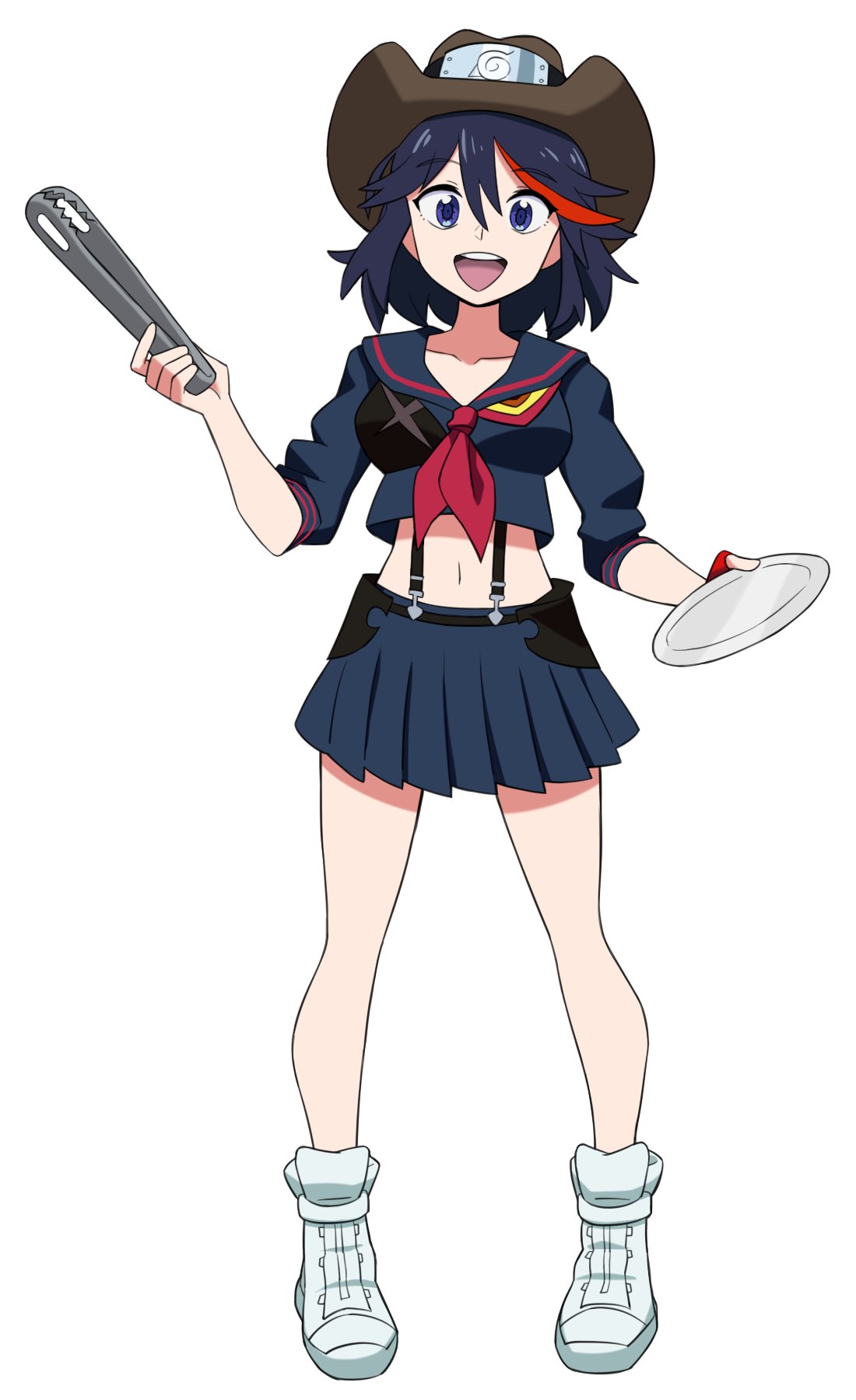 1girl, :d, bangs, black_hair, blue_eyes, breasts, cowboy_hat, flowers-imh