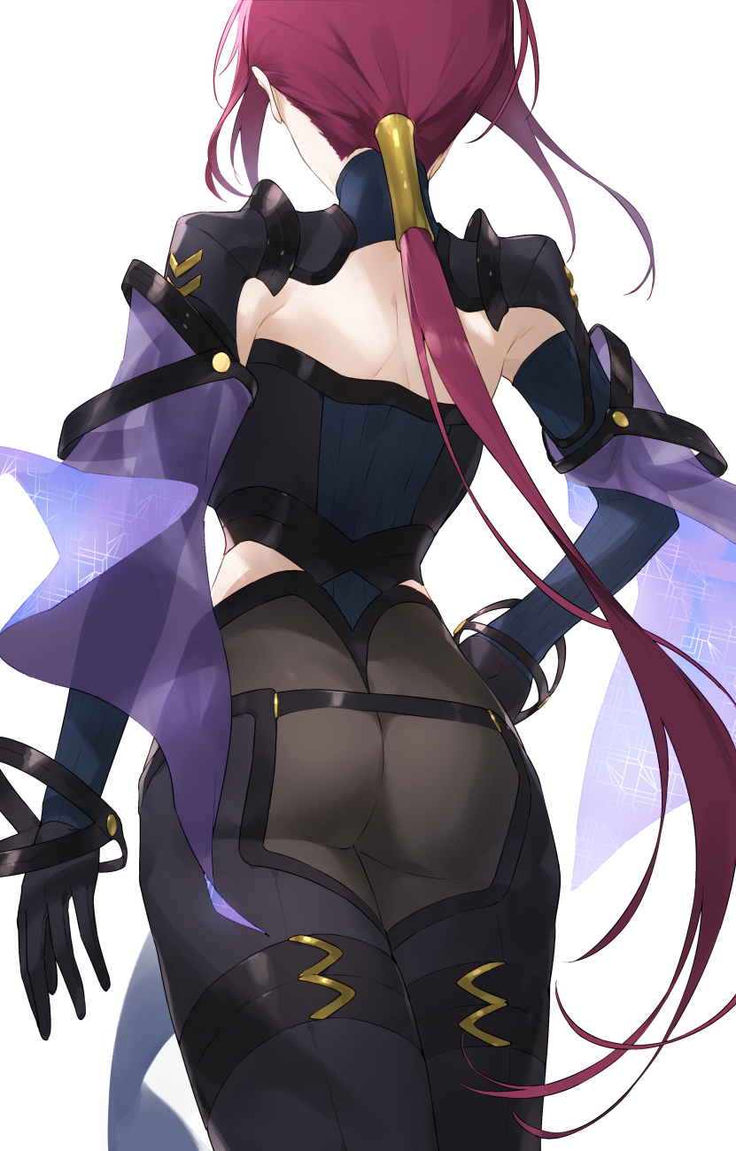1girl, ass, back, bazett_fraga_mcremitz, black_bodysuit, bodysuit, breasts, fate/grand_order
