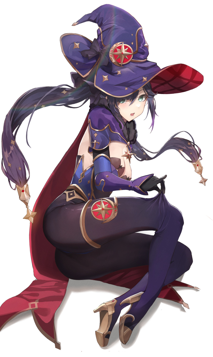 1girl, absurdres, ass, bangs, black_gloves, black_hair, black_legwear, breasts