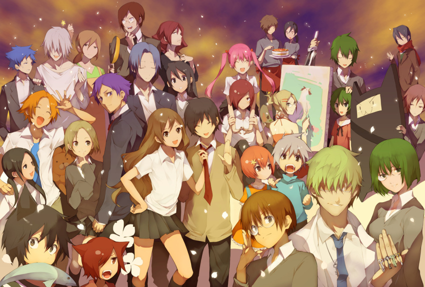 apron, ayasaki_remi, black_hair, blonde_hair, blue_hair, brown_hair, cake, cat_ears