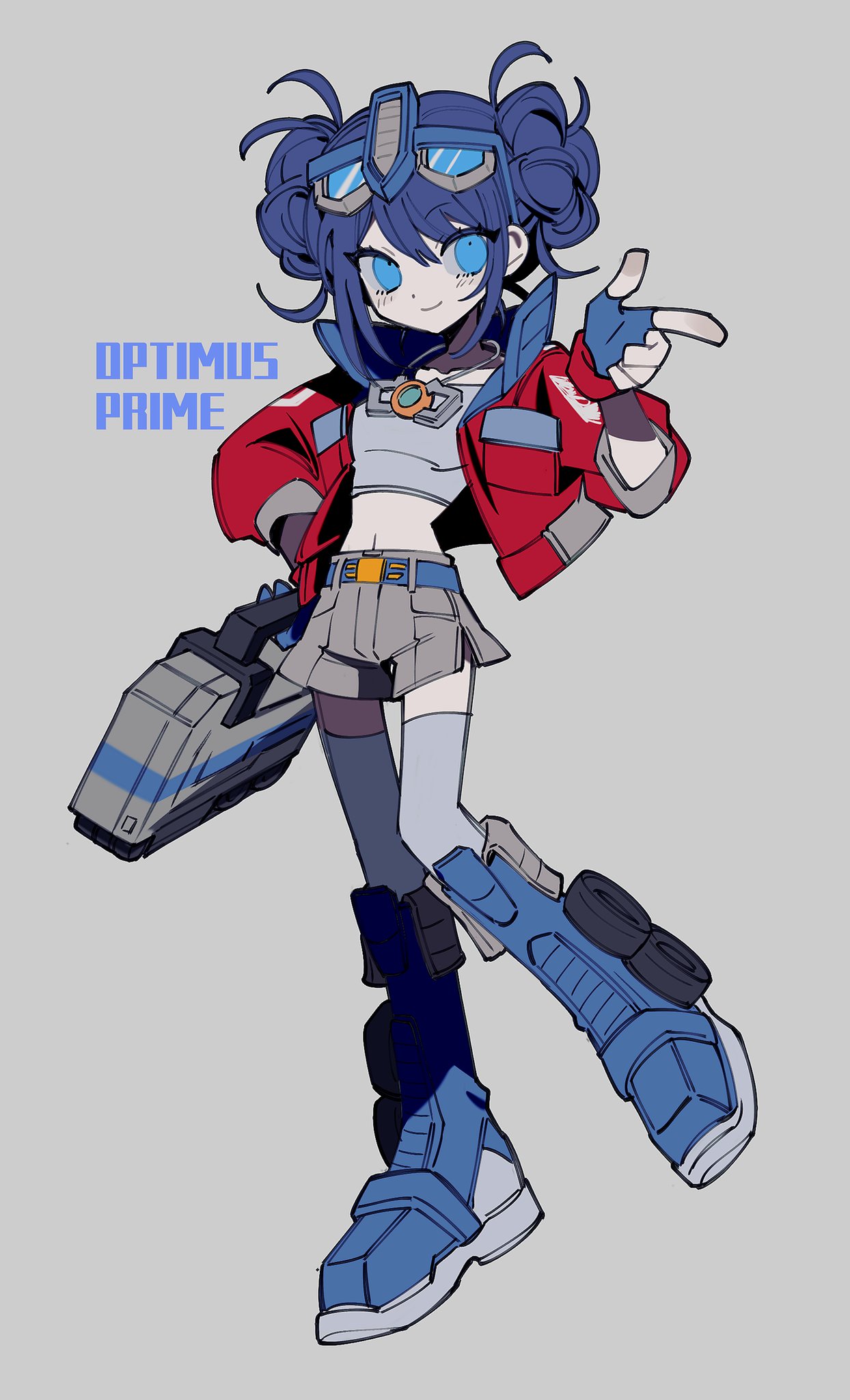 1girl, belt, blue_belt, blue_eyes, blue_footwear, blue_gloves, blue_hair, character_name