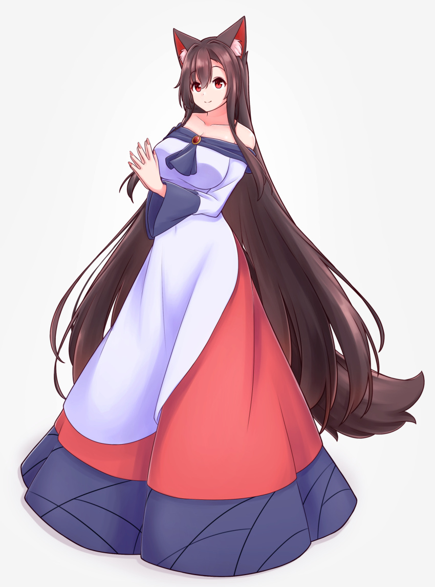 1girl, animal_ears, brown_hair, commentary_request, dress, full_body, hashi2387, highres