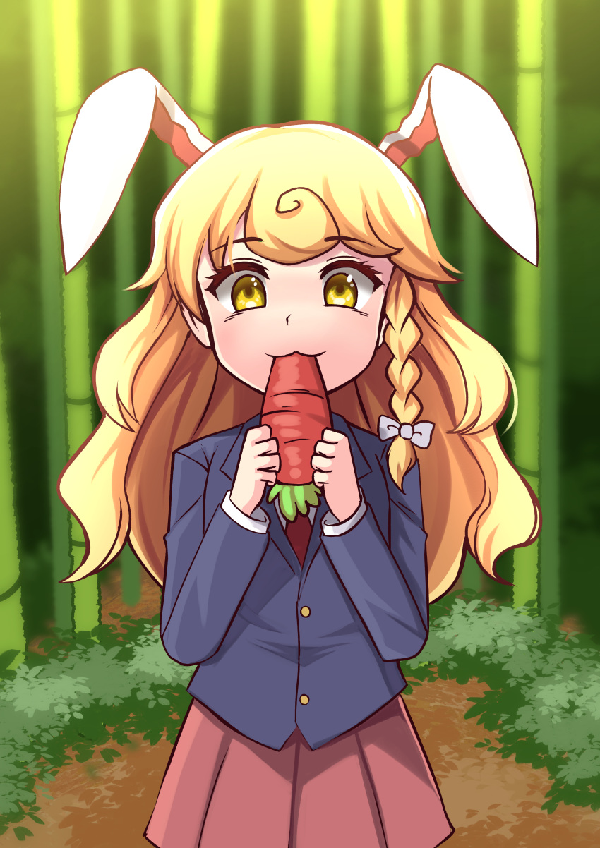 1girl, :3, absurdres, alternate_costume, animal_ears, bamboo, bamboo_forest, bangs