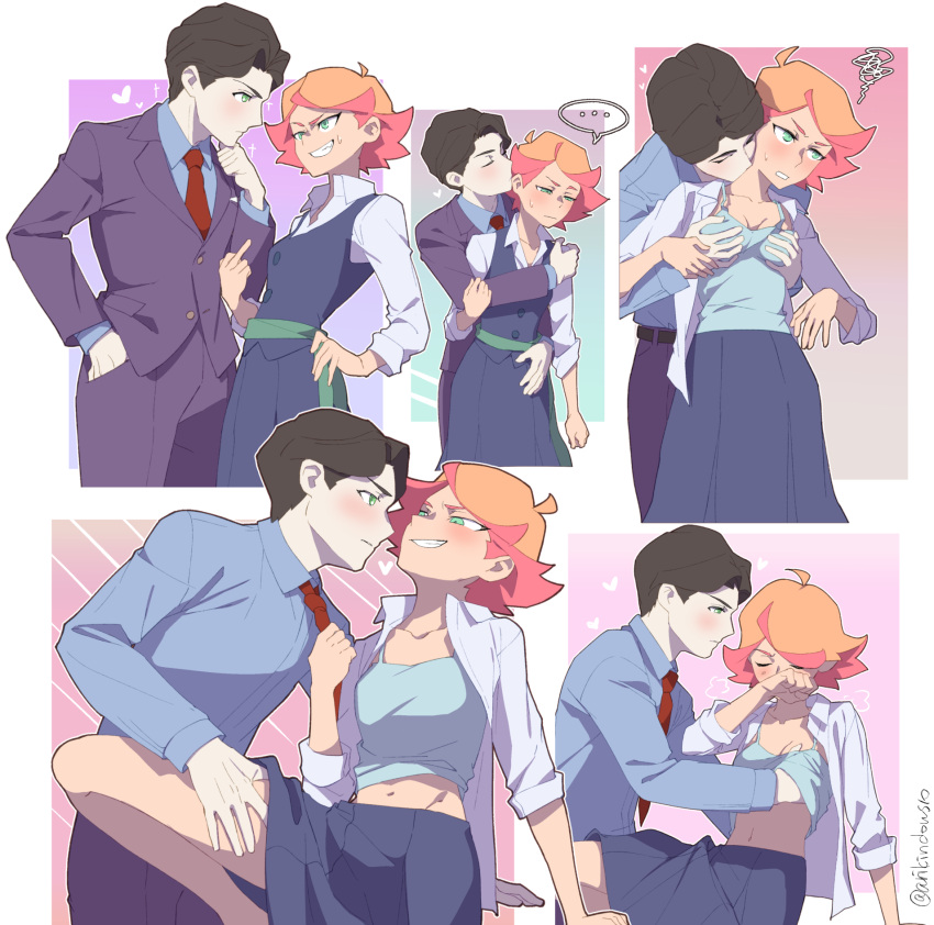 1boy, 1girl, amanda_o'neill, andrew_hanbridge, arikindows10, black_hair, blush, breast_grab