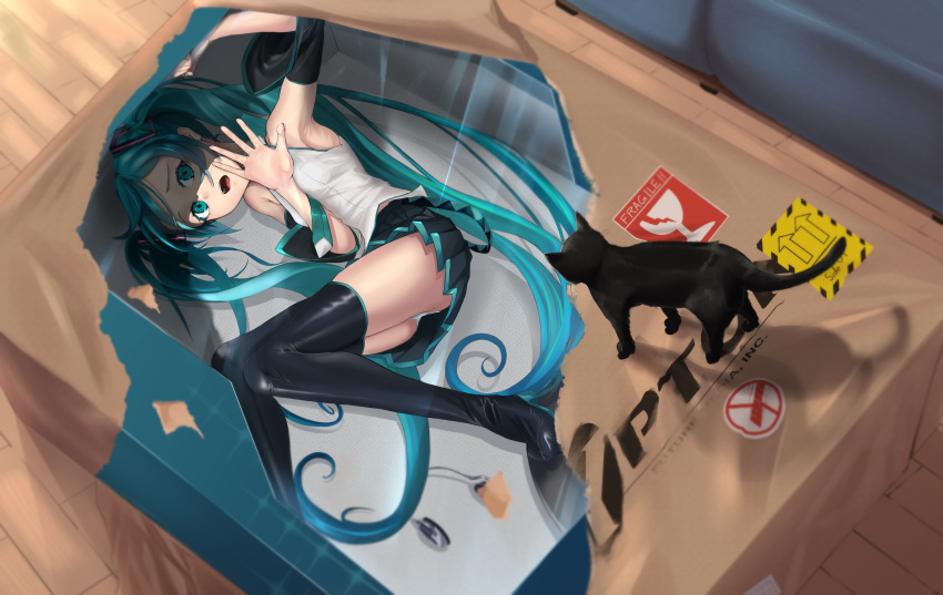 1girl, 999_ducati, absurdres, android, animal, aqua_eyes, aqua_hair, aqua_necktie