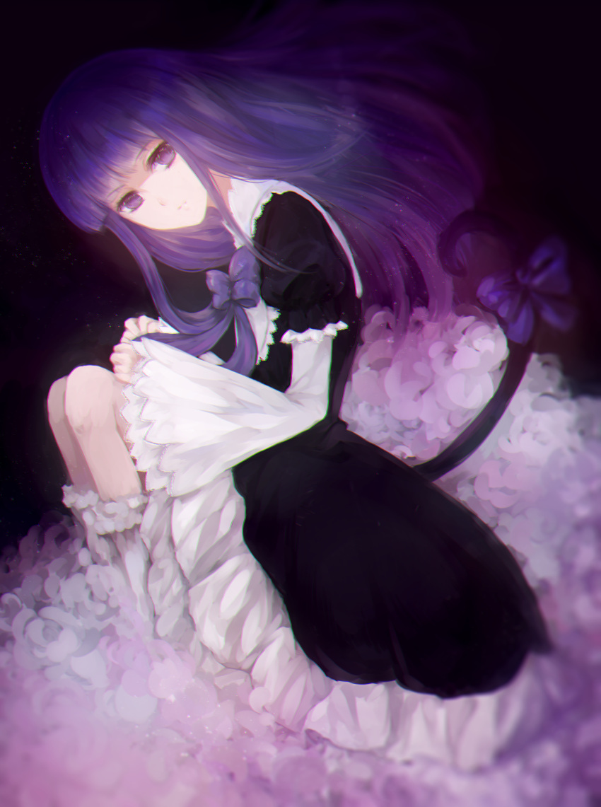 1girl, akiya_(wls1906579), bangs, black_background, black_dress, blunt_bangs, bow, bowtie