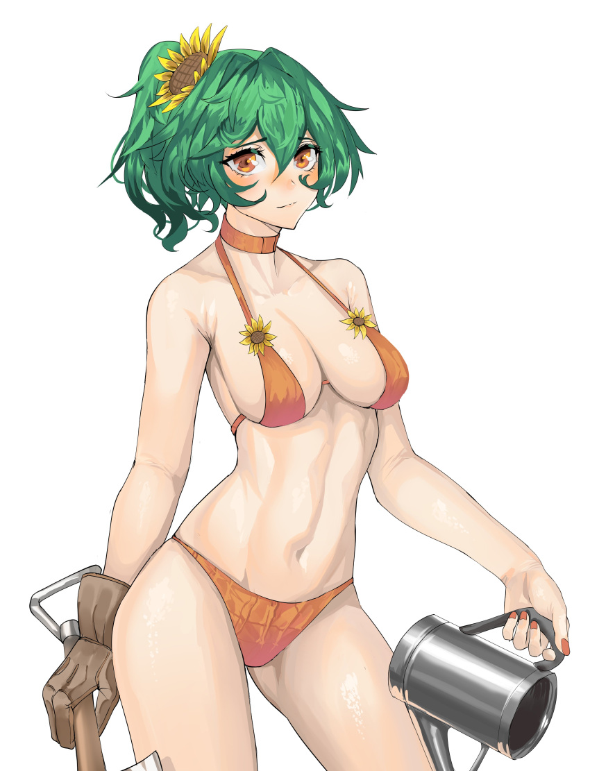1girl, absurdres, alternate_hairstyle, bikini, breasts, choker, collarbone, flower