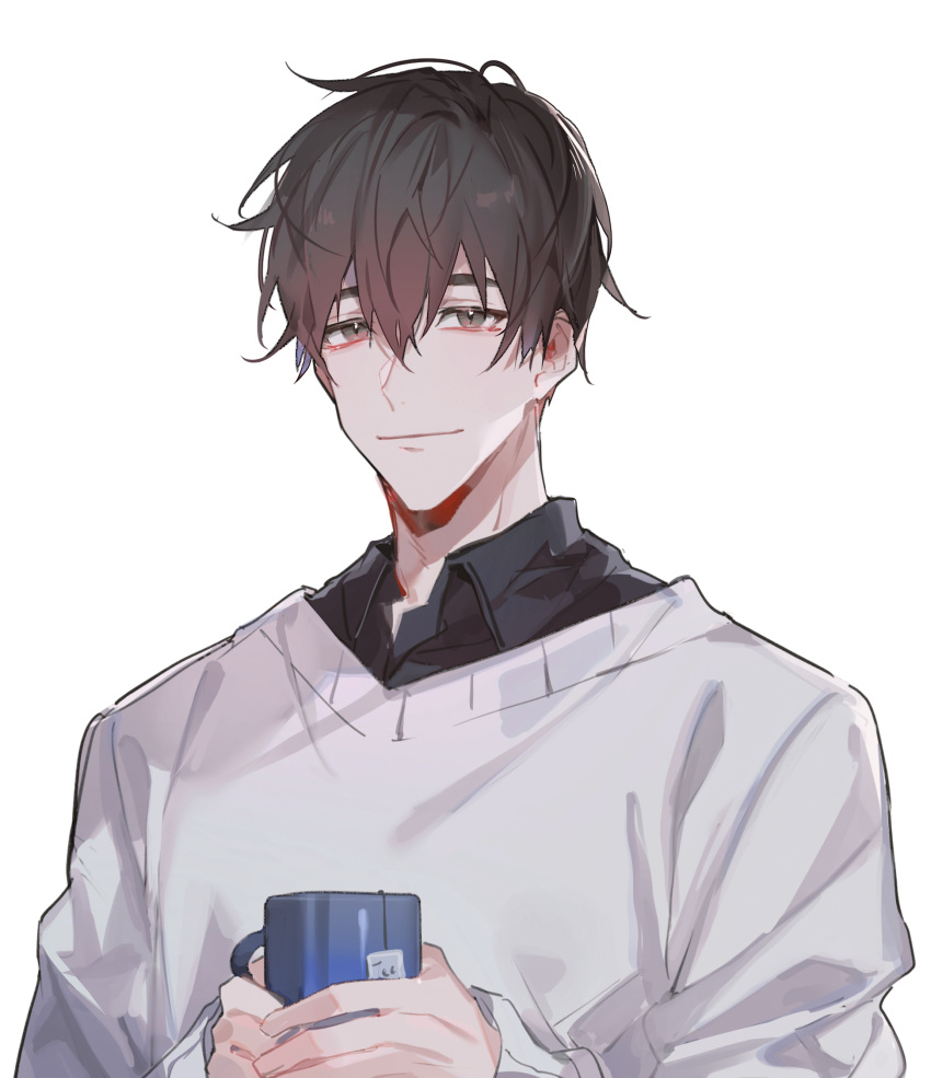 1boy, black_shirt, brown_hair, buried_stars, chinese_commentary, clip_studio_paint_(medium), closed_mouth, collared_shirt