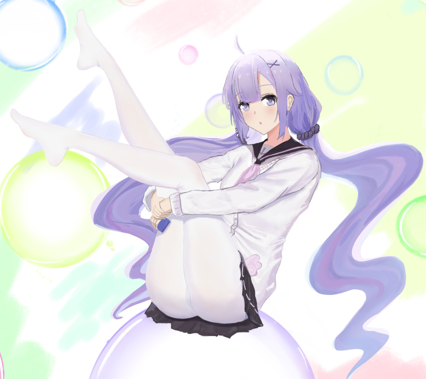 1girl, :o, azur_lane, bangs, black_skirt, bubble, cardigan, eyebrows_visible_through_hair