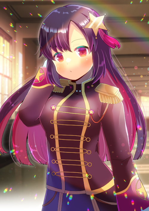 1girl, arm_behind_head, bangs, black_jacket, black_skirt, blurry, blurry_background, blush