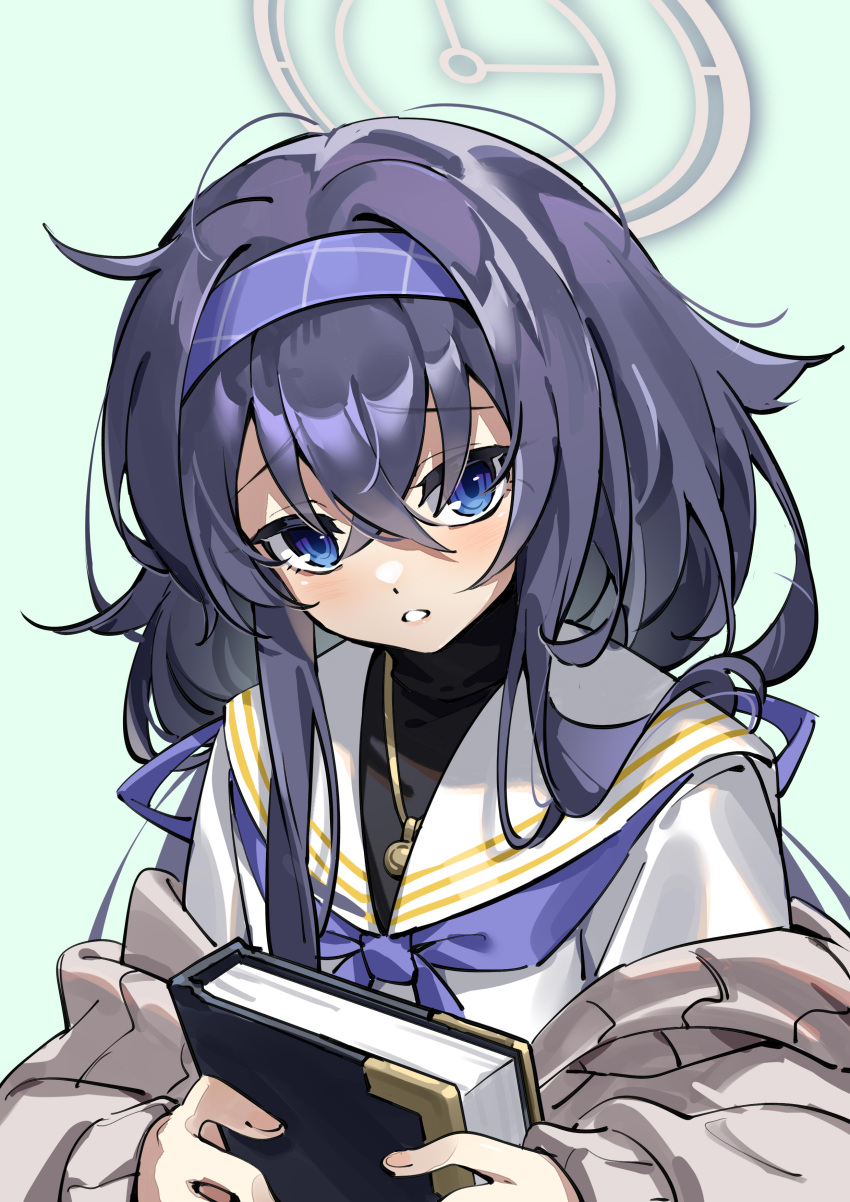 1girl, absurdres, bangs, black_hair, blue_archive, blue_eyes, blue_hairband, blue_neckwear