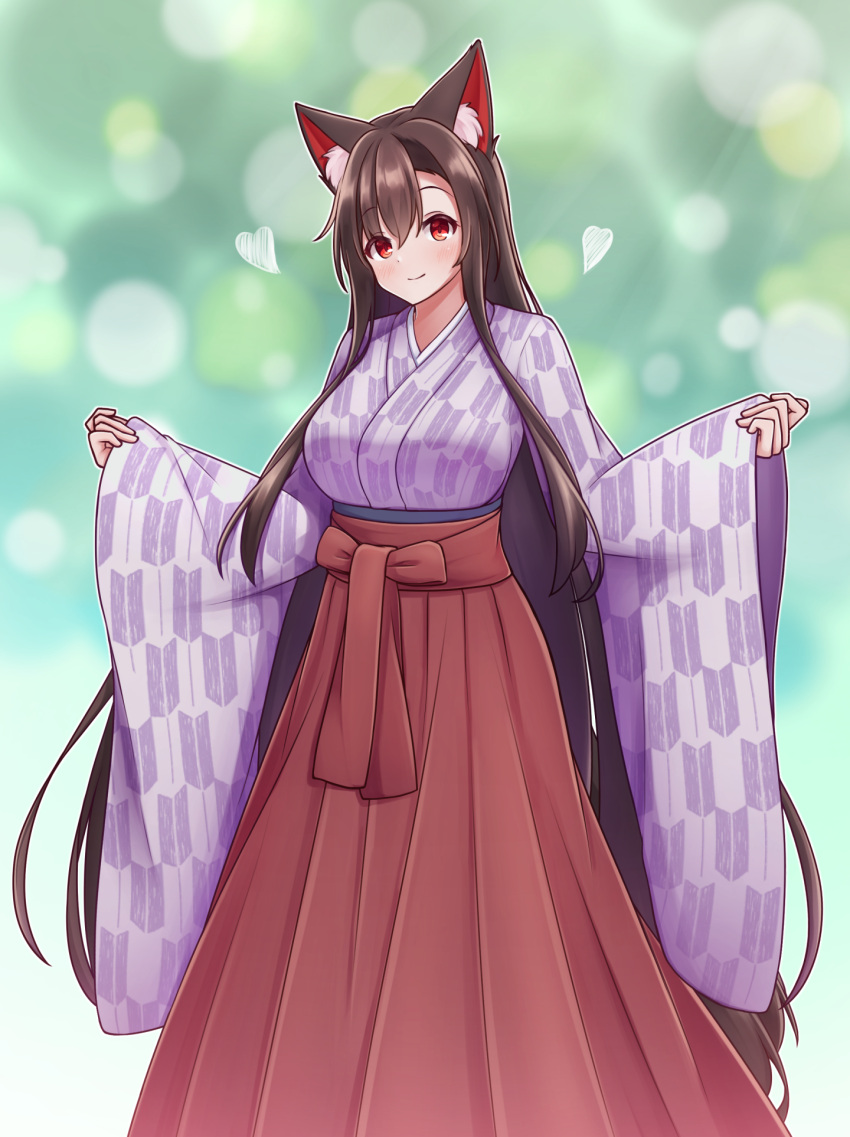 1girl, :d, alternate_costume, animal_ear_fluff, animal_ears, bangs, blurry, blurry_background