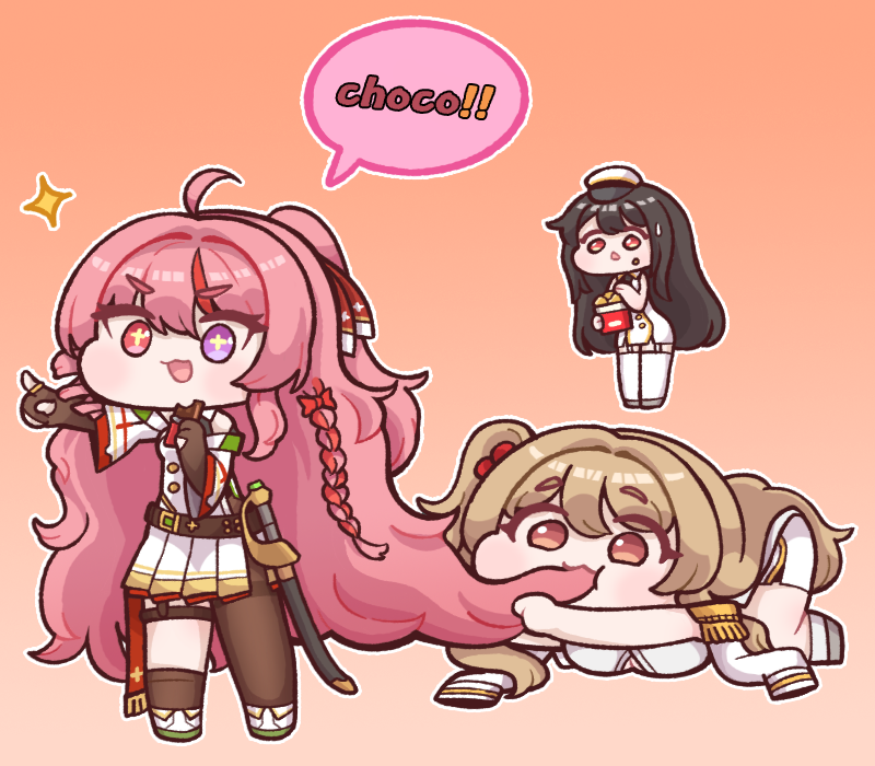 3girls, :3, amphitrite_(last_origin), black_hair, blonde_hair, braid, breasts, bulga