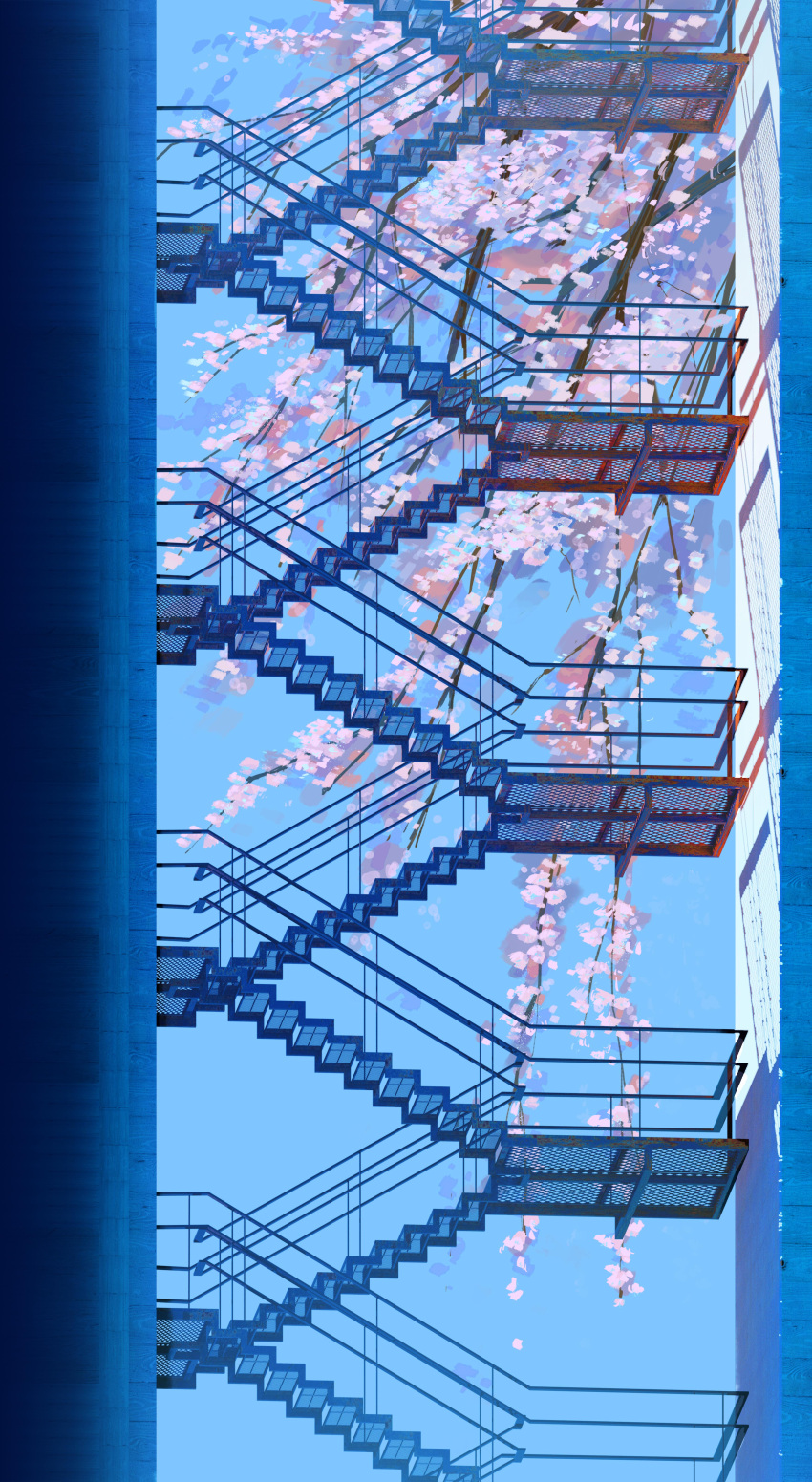 abstract, abstract_background, absurdres, blue_sky, branch, building, cherry_blossoms, chinese_commentary