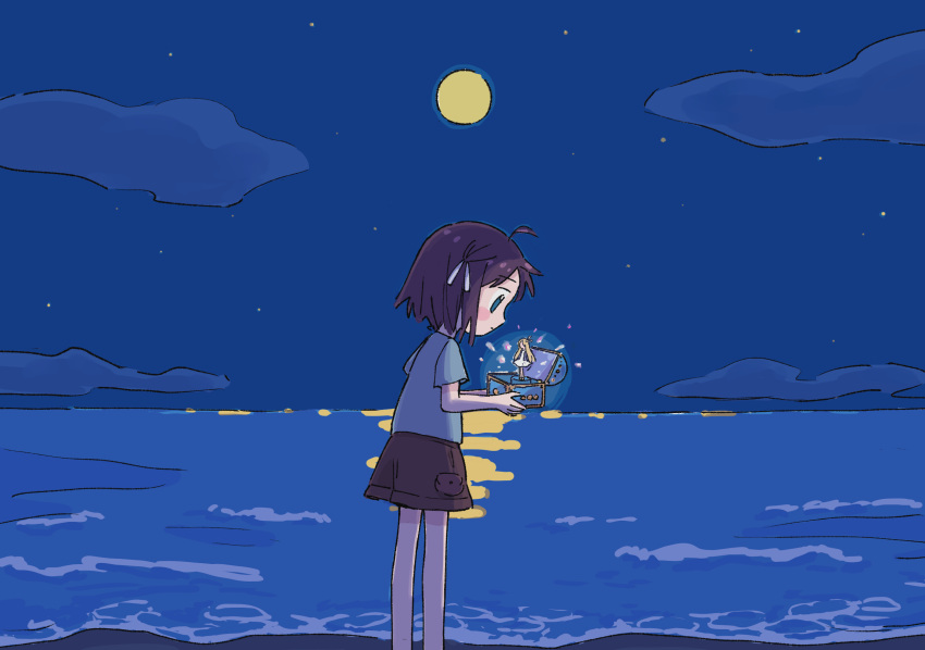 1girl, 1nupool, :|, ahoge, backlighting, bangs, bare_legs, beach