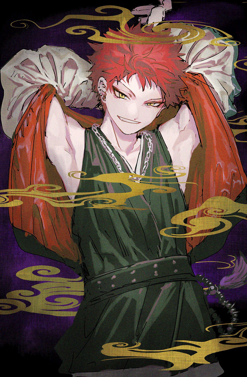 1boy, abaraya, armpits, bare_shoulders, bishounen, cowboy_shot, gradient, gradient_background